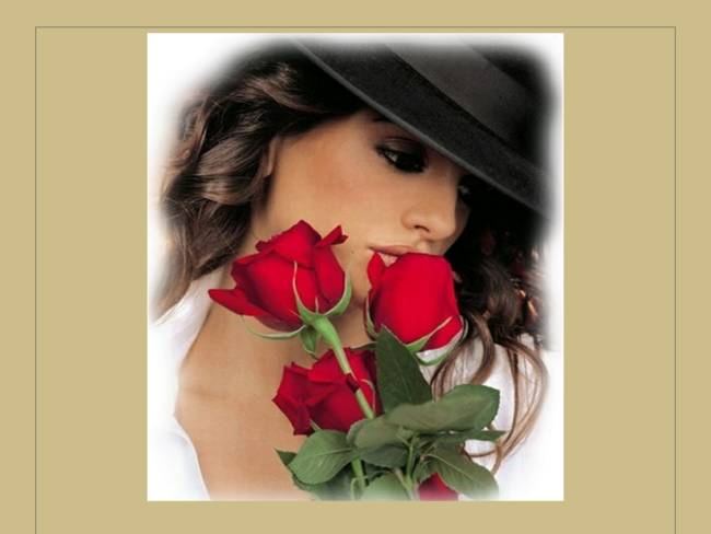 Femme au chapeau & roses rouge